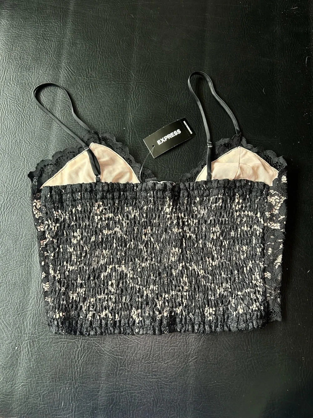 Express Black Floral Lace Crop Top - Picture 2 of 3